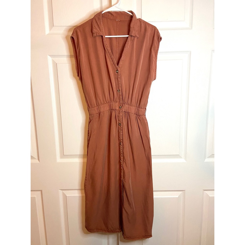 Tencel Lyocell Sleeveless Button Down Midi Dress Gingerbread Brown Medium